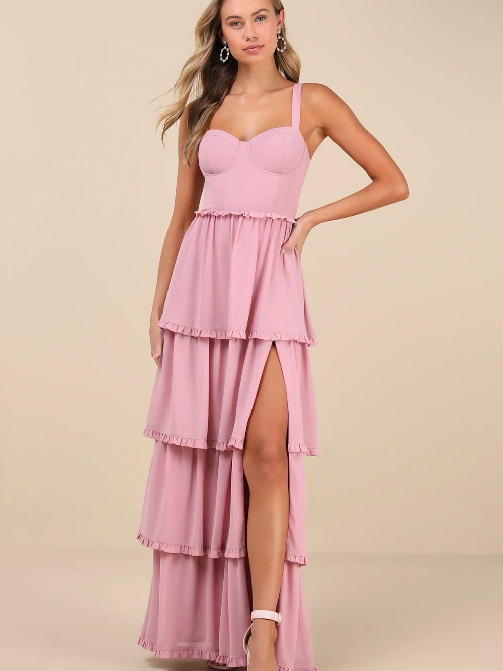 Lulus Pink Bustier Lace-Up Maxi Dress